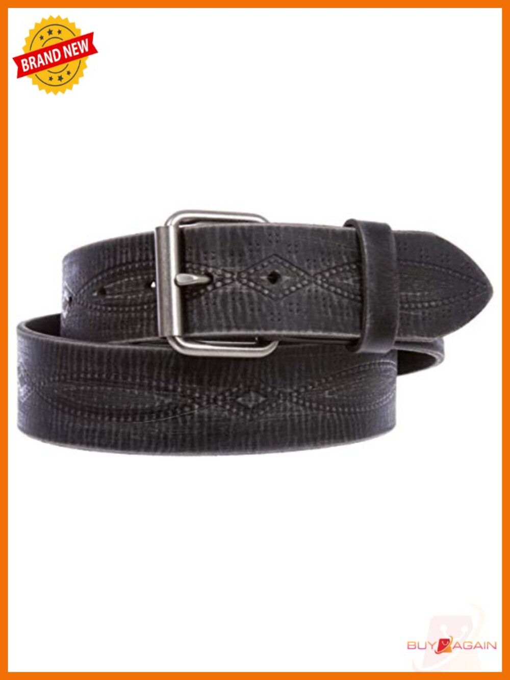 1 3/4" Embossed Vintage Cowhide Thick Leather Casual Jean Belt with Snap On